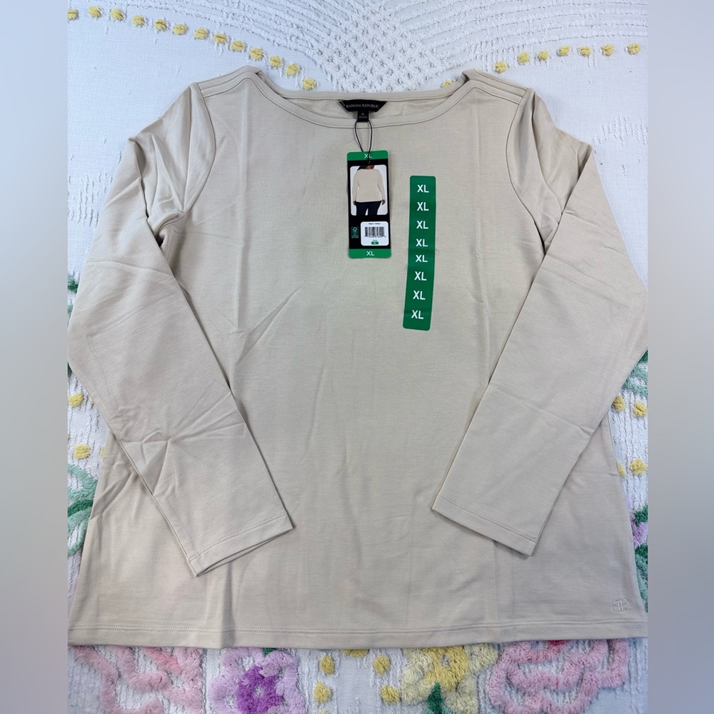 Banana Republic Boatneck Long Sleeve Top Rayon Blend Stretch Tee New - Picture 1 of 6